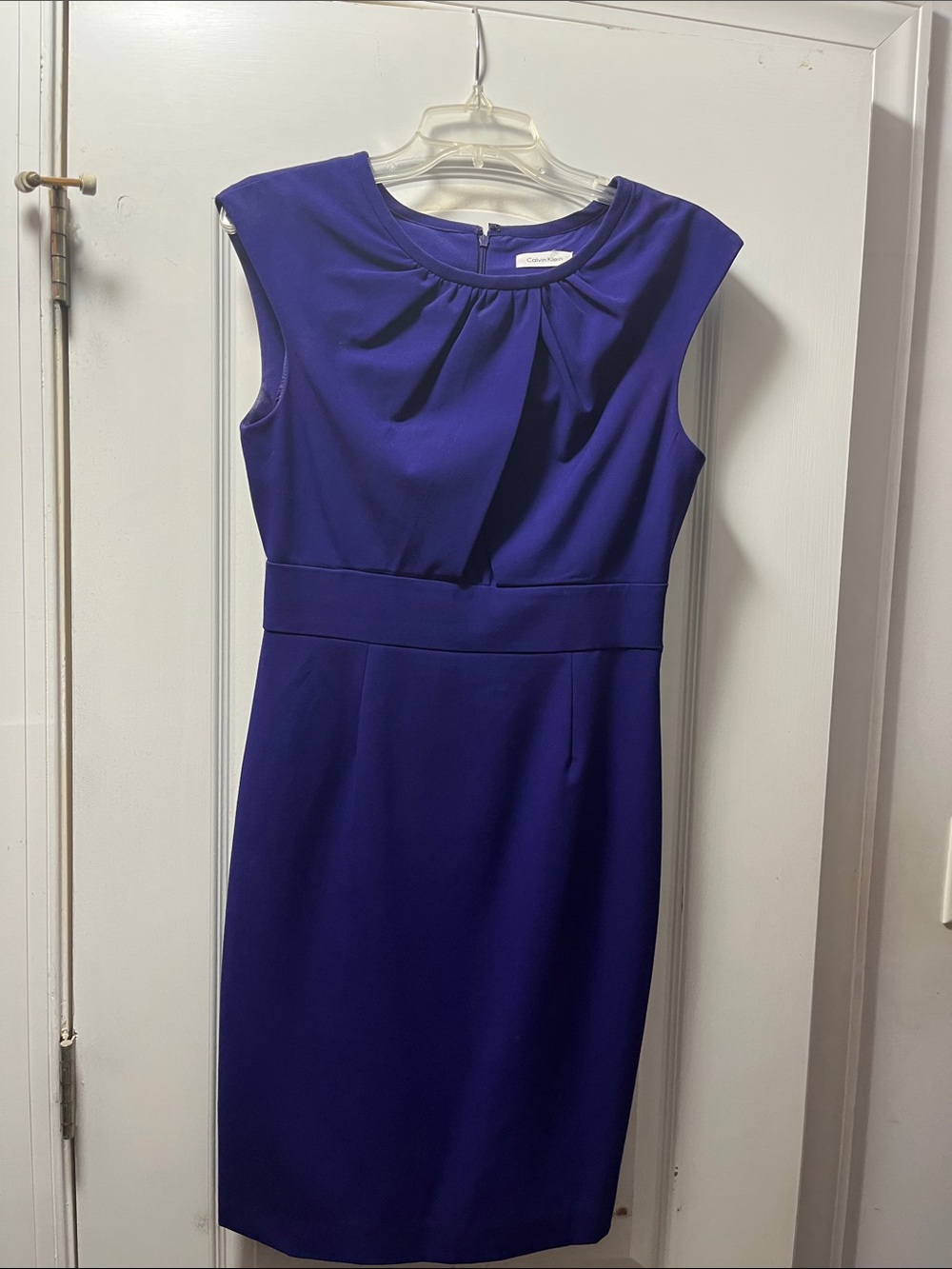 Calvin Klein Purple Cap-Sleeve Midi Sheath Dress
